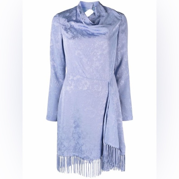 NWT Jonathan Simkhai Vivian Jacquard Mini Dress Long Sleeve Fringe Periwinkle 2 - Picture 5 of 14